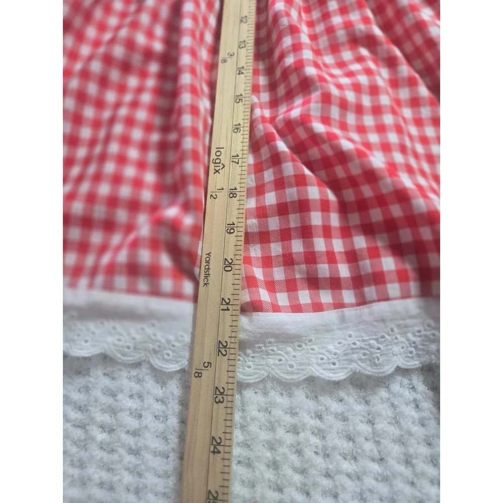 Girls Red Gingham Strawberry‎ Embroidered Lace Trim Dress Farmcore Picnic Large